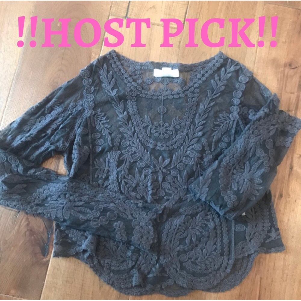 🎉HP🎉All over lace sheer long sleeve top